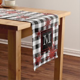 モノグラム白黒プレイドレッドグリッター雪片 ミディアムテーブルランナー