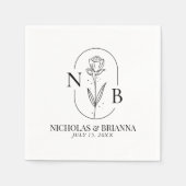 モノグラム白黒ミニマクラシックリスト結婚ズ スタンダードカクテルナプキン (正面)