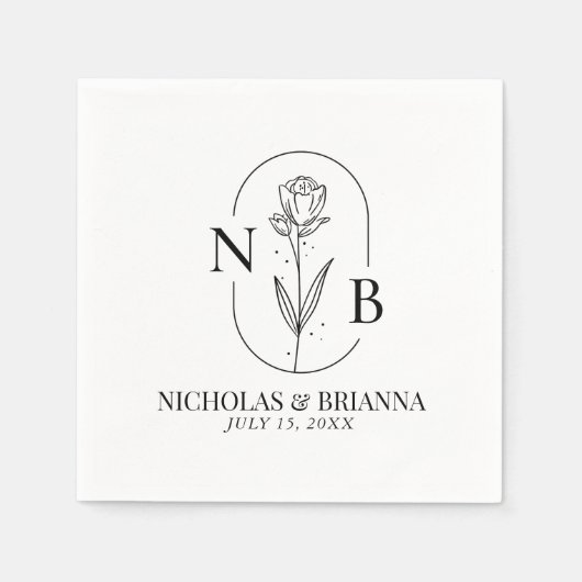 モノグラム白黒ミニマクラシックリスト結婚ズ スタンダードカクテルナプキン (正面)