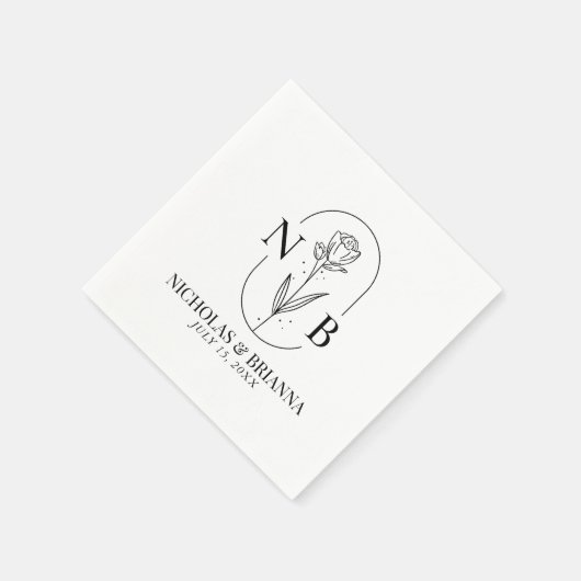 モノグラム白黒ミニマクラシックリスト結婚ズ スタンダードカクテルナプキン (角)