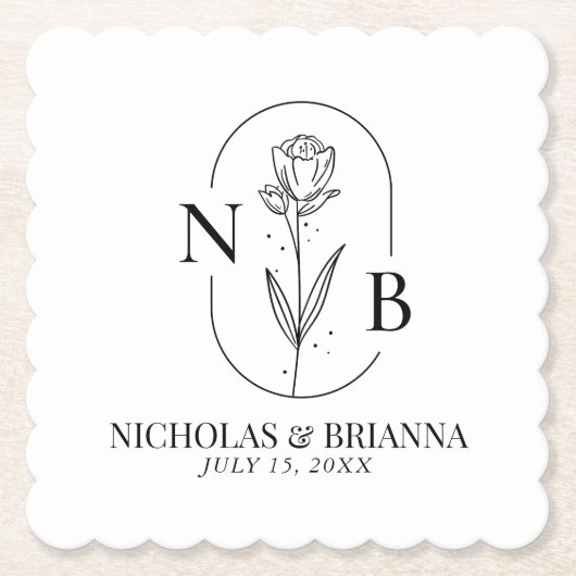 モノグラム白黒ミニマクラシックリスト結婚ズ ペーパーコースター (正面)