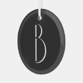 モノグラム白黒ミニマルモダンタイポグラフィ ガラスオーナメント (正面左)