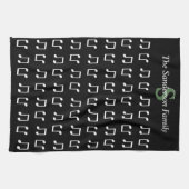 モノグラム白黒ミュージカルノートミュージック キッチンタオル (横)