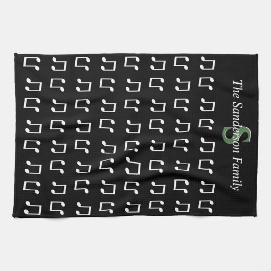 モノグラム白黒ミュージカルノートミュージック キッチンタオル (横)