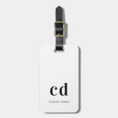 モノグラム白黒名イニシャル モダン ラゲッジタグ (正面縦)