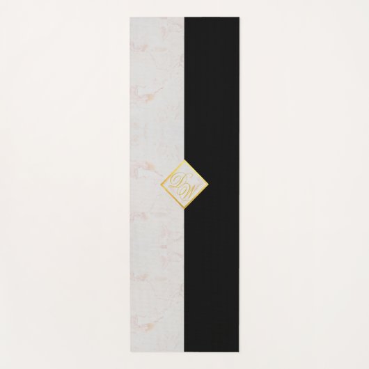 モノグラム白黒大理石エレガント金ゴールドスクリプト ヨガマット (正面)
