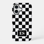 モノグラム白黒市松模様にパターン iPhone 16ケース (裏面)