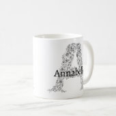 モノグラム白黒植物フローラA コーヒーマグカップ (正面右)