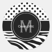 モノグラム白黒水玉模様とゼブラストライプ ラウンドシール (正面)