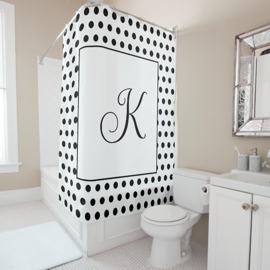 モノグラム白黒水玉模様エレガント シャワーカーテン (インサイチュ)