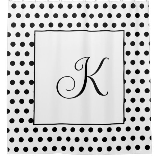 モノグラム白黒水玉模様エレガント シャワーカーテン (正面)