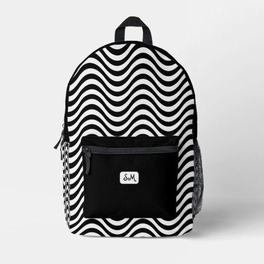 モノグラム白黒波状ストライプサイケデリック プリントバックパック (正面)