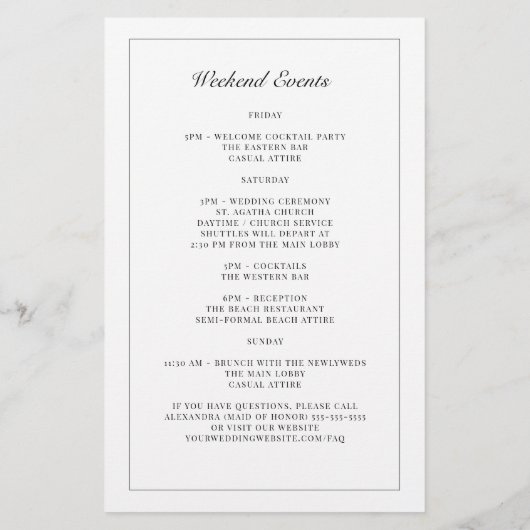 モノグラム白黒結婚のウェルカム日程 (裏面)