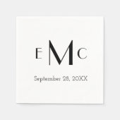 モノグラム白黒結婚ミニマル日付 スタンダードカクテルナプキン (正面)
