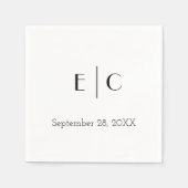 モノグラム白黒結婚ミニマル日付 スタンダードカクテルナプキン (正面)