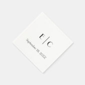 モノグラム白黒結婚ミニマル日付 スタンダードカクテルナプキン (角)