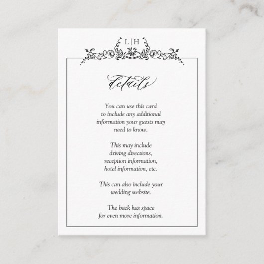 モノグラム白黒縁ど結婚フローラ詳細 エンクロージャーカード (正面)