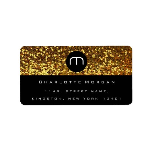 モノグラム白黒金ゴールドグリッターロゴRSVP ラベル (正面)