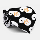 モノグラム白黒&オレンジペイズリー ネクタイ (ロール)