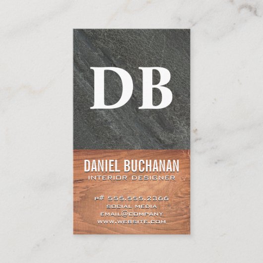 モノグラム石板 |木材 名刺 (正面)