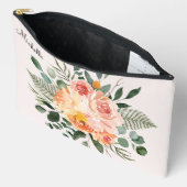 モノグラム秋ウォーター素朴カラーピンクピーチフラワー アクセサリーポーチ (見開き)