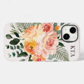 モノグラム秋ウォーター素朴カラーピンクピーチフラワー Case-Mate iPhoneケース (裏面 (横))