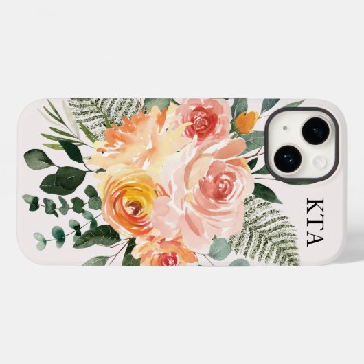 モノグラム秋ウォーター素朴カラーピンクピーチフラワー Case-Mate iPhoneケース (裏面 (横))