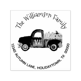 モノグラム秋パンプキ素朴ントラック差出人住所 セルフインキングスタンプ