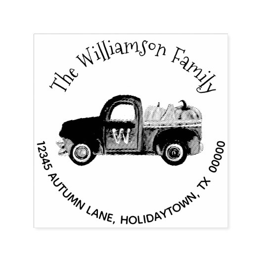 モノグラム秋パンプキ素朴ントラック差出人住所 セルフインキングスタンプ (デザイン)