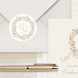 モノグラム秋ワイルドフラワーエレガントな結婚式 ラウンドシール