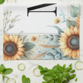 モノグラム秋花ひまわり水色 キッチンタオル (折り畳み)