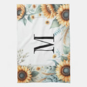 モノグラム秋花ひまわり水色 キッチンタオル (縦)