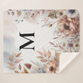 モノグラム紅葉と花の水色 シェルパブランケット (正面(横))