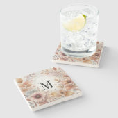 モノグラム紅葉と花の水色 ストーンコースター (横)