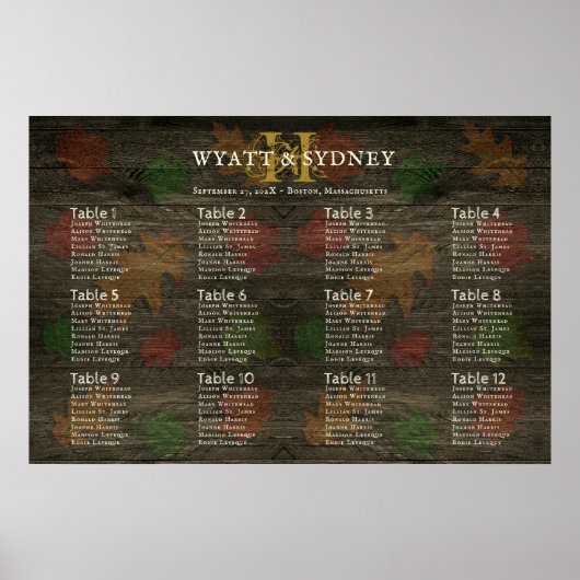 モノグラム紅葉ダークウッドテーブル座席表 ポスター (正面)