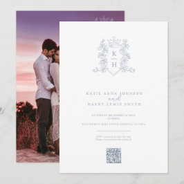 モノグラム紋冠ホワイトシルバー結婚のQRコード 招待状