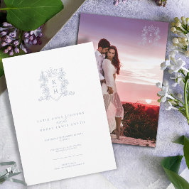 モノグラム紋章ハートクラウン白結婚銀 招待状