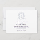 モノグラム紋章ハートクラウン銀白色パープル 招待状 (正面)