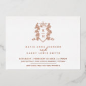 モノグラム紋章ハート冠ホワイトローズ金ゴールド 箔招待状 (正面)