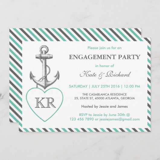 モノグラム素朴いかり婚約パーティ招待状 招待状 (正面/裏面)