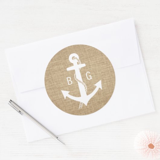 モノグラム素朴いかり航海の結婚式用シール ラウンドシール (封筒)