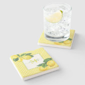 モノグラム素朴な田舎レモン水カラー水玉模様 ストーンコースター (横)