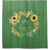 モノグラム素朴な農家ひまわり花リースグリーン シャワーカーテン (正面)