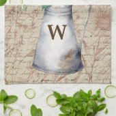 モノグラム素朴ひまわりヴィンテージ文字の切り離し キッチンタオル (折り畳み)