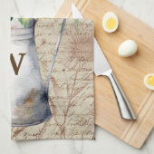 モノグラム素朴ひまわりヴィンテージ文字の切り離し キッチンタオル (四つ折り)