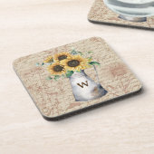 モノグラム素朴ひまわりヴィンテージ文字の切り離し コースター (左側)