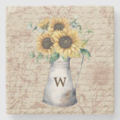 モノグラム素朴ひまわりヴィンテージ文字の切り離し ストーンコースター (正面)