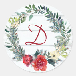 モノグラム素朴ウォーターカラークリスマス ラウンドシール