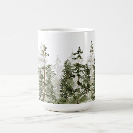 モノグラム素朴ウォーターカラーグリーンフォレスト コーヒーマグカップ (中央)