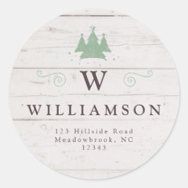 モノグラム素朴ウッドクリスマスツリー差出人住所 ラウンドシール